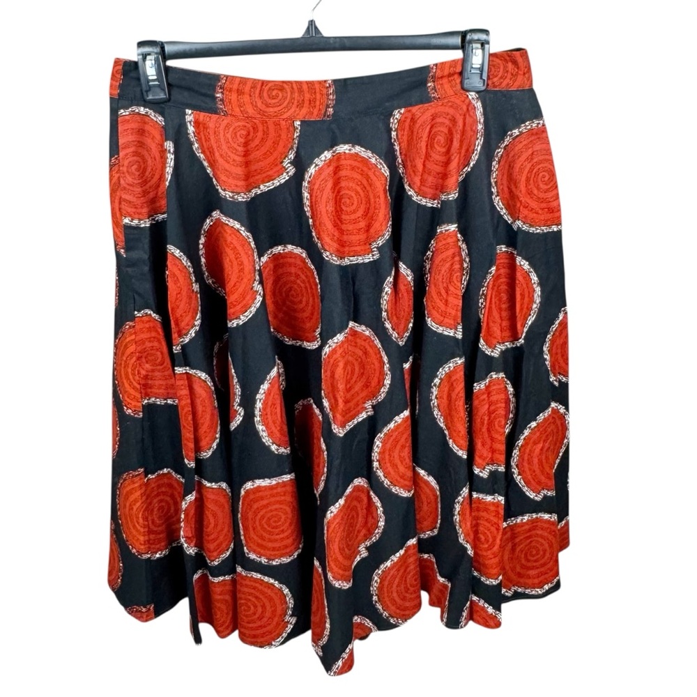 D'IYANU Black And Red African Print Midi Swirl Back Zip Skirt Size Large